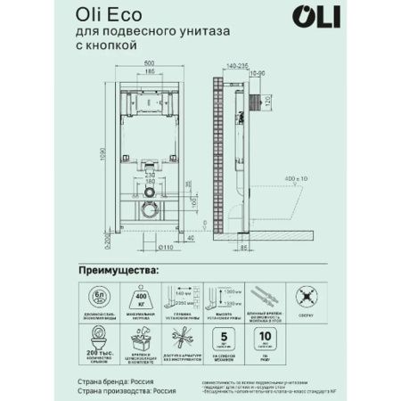 Комплект Инсталляция OLI 80 ECO mechanic с кнопкой Slim белая 886914SLO1 + Унитаз подвесной Knois KN9722002 безободковый, с крышкой 53,5х36х34 см.