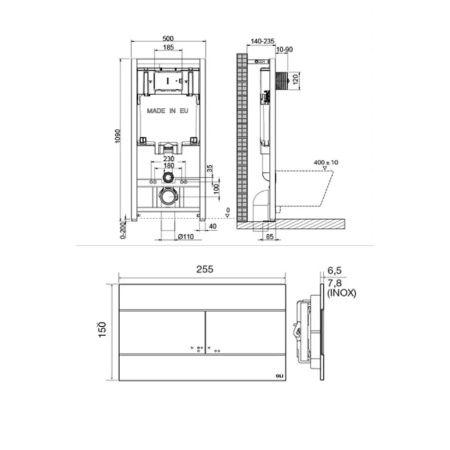 Комплект Инсталляция OLI 80 ECO mechanic с кнопкой Slim белая 886914SLO1 + Унитаз подвесной Knois KN9722002 безободковый, с крышкой 53,5х36х34 см.