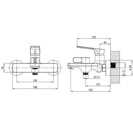 Смеситель для ванны GROSS AQUA Prado 2878828C с коротким изливом