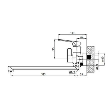 Смеситель для ванны GROSS AQUA Prado 7578828C-35F с длинным изливом 350 мм