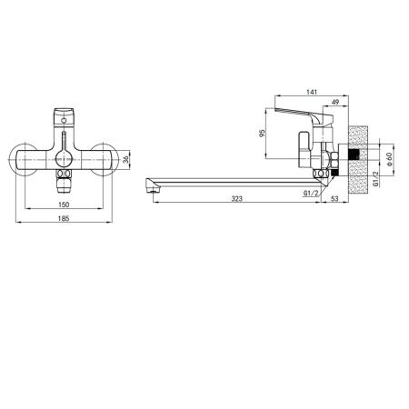Смеситель для ванны GROSS AQUA Prado 7578828C-35F с длинным изливом 350 мм