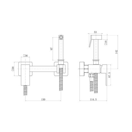 Смеситель для биде FASHUN A7504-17, с гигиеническим душем, SUS304, оружейная сталь (10)