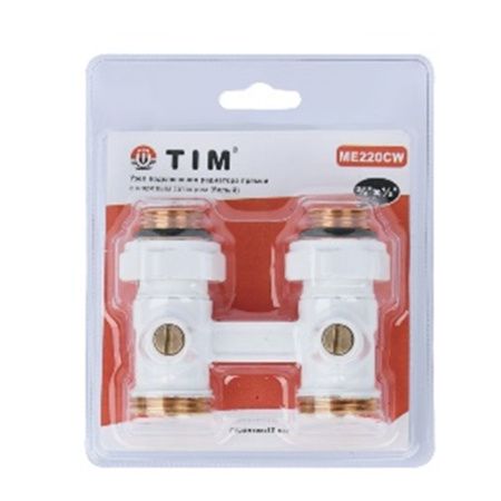 Узел нижнего подключения радиатора прямой 1/2"x3/4" TIM ME220CW с шаровым краном, белый (мин.1/40)