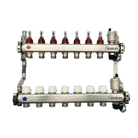 Коллекторная группа 1*3/4" ZEISSLER ZSc.405.0607S 7 выходов, нержавеющий корпус, с расходомерами (1/2)