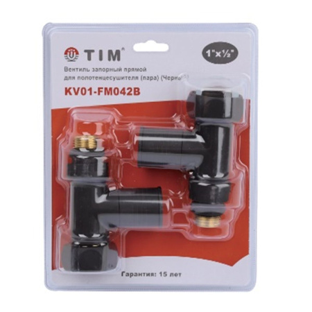 Кран для полотенцесушителя угловой круглый 1"х 1/2" ВР/НР TIM KV01-LFF042B черный ПАРА (мин.1/20)