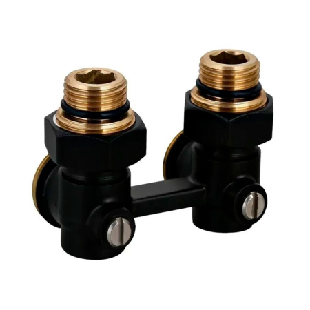 Узел нижнего подключения радиатора угловой 1/2"x3/4" TIM ME221CB с шаровым краном, черный (мин.1/40)