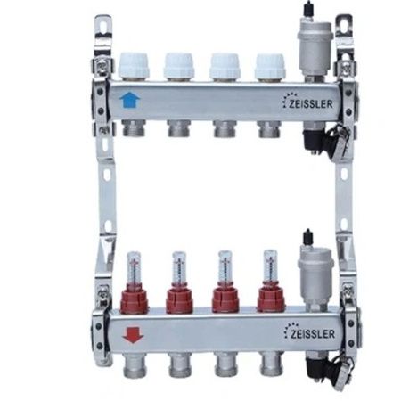 Коллекторная группа 1*3/4" ZEISSLER ZSc.405.0605S 5 выходов, нержавеющий корпус, с расходомерами (1/2)