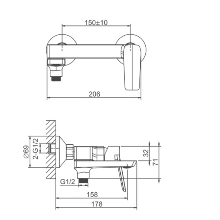 Смеситель для ванны BELZ B60715-7, короткий излив, черный (8)