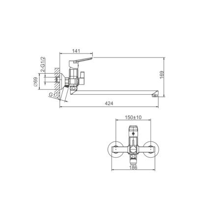 Смеситель для ванны BELZ B22715-7, длинный излив, черный (8)