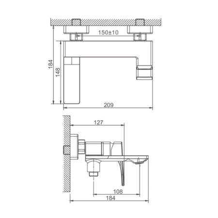 Смеситель для ванны BELZ B60709-3 короткий излив, оружейная сталь (8)