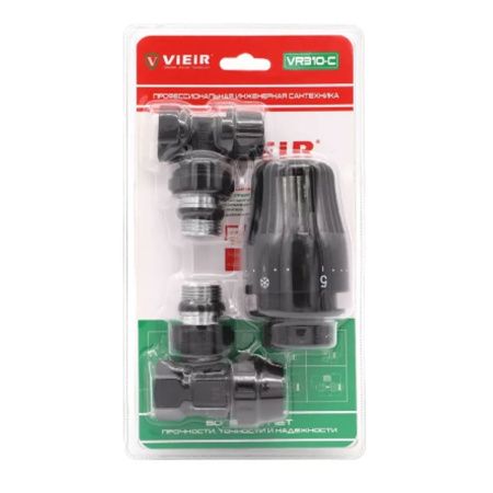 Комплект терморегулирующий угловой 1/2" для радиатора VIEIR VR310-C черный (мин.1/25)