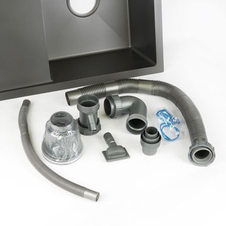 Мойка для кухни врезная Diadonna DS6350BL-R черная из нержавеющей стали, 63*50 см правая с сифоном