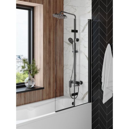 Шторка на ванну стеклянная 80х140 см Watersense Nancy S W00217 распашная, тонированное стекло, профиль черный матовый