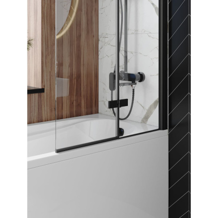 Шторка на ванну стеклянная 80х140 см Watersense Nancy S W00217 распашная, тонированное стекло, профиль черный матовый
