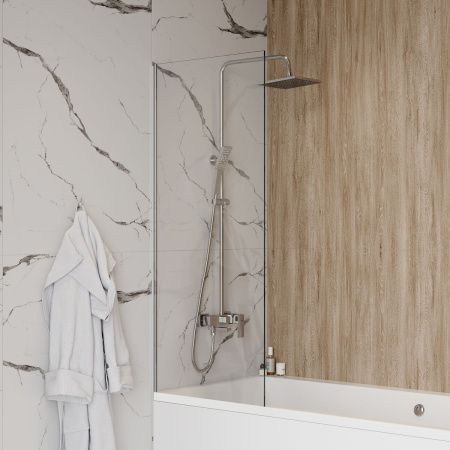 Шторка на ванну стеклянная 60х140 см Watersense Paula W00209 прозрачное закаленное стекло, профиль хром