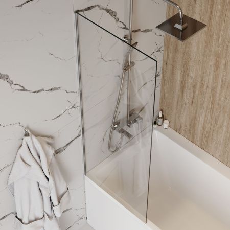 Шторка на ванну стеклянная 60х140 см Watersense Paula W00209 прозрачное закаленное стекло, профиль хром