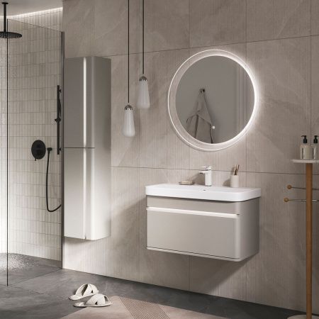 Тумба подвесная EQUIL Elegante 80.2Y tpELGNT80.1Y Амарок/Белый tpELGNT80.1Y (9595)-25.27 с раковиной Nice (9595-80)-25.27