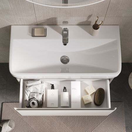 Тумба подвесная EQUIL Elegante 80.2Y tpELGNT80.1Y Амарок/Белый tpELGNT80.1Y (9595)-25.27 с раковиной Nice (9595-80)-25.27