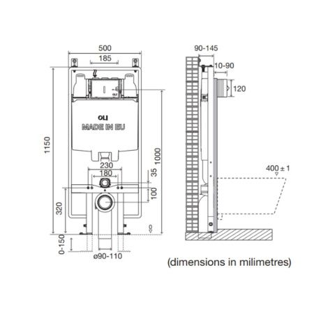 Инсталляция OLI 74 PLUS SANITARBLOCK S90 601803 механическая, 500x1110x90мм