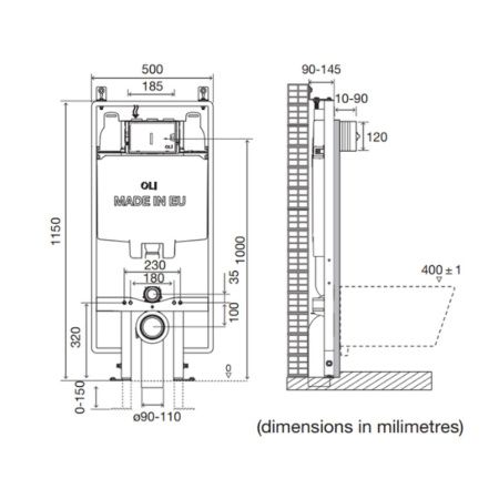 Инсталляция OLI74 S90 Sanitarblok OLIpure 880784 механическая, 500x1150x90мм