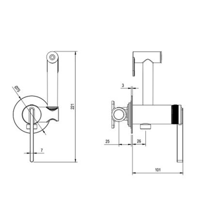 Смеситель для биде с гигиеническим душем DQ Bonn DA1704505, встраиваемый, черный (10)
