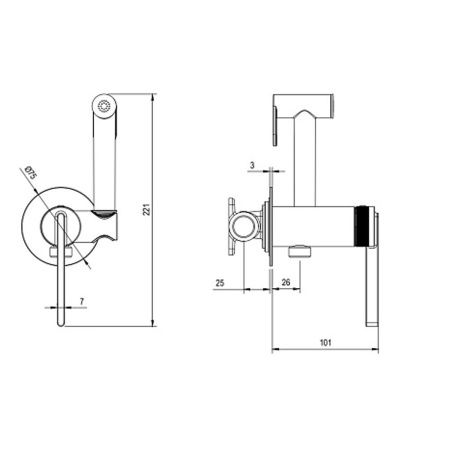 Смеситель для биде с гигиеническим душем DQ Bonn DA1704501, встраиваемый, хром (10)