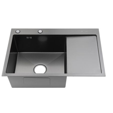 Мойка для кухни врезная Fmark FSC6550Q- L графит из нержавеющей стали, 65*50 см левая с сифоном