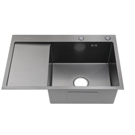 Мойка для кухни врезная Fmark FSC7550Q-R графит из нержавеющей стали, 75*50 см правая с сифоном