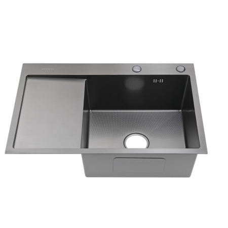 Мойка для кухни врезная Fmark FSC6550Q-R графит из нержавеющей стали, 65*50 см правая с сифоном