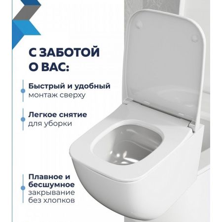 Сиденье для унитаза Watersense Alina QS W01847 дюропласт, с микролифтом, быстросъем, универсальное, ультратонкое
