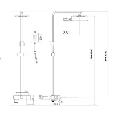 Душевая стойка Fmark FS8645-1 со смесителем, лейкой и тропическим душем, сатин (1)