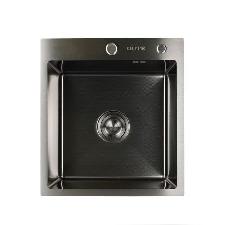 Мойка для кухни врезная OUTE T74550H-1 чёрная из нержавеющей стали, 45*50 см с сифоном