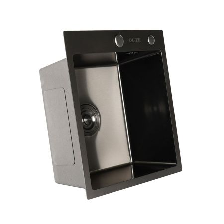 Мойка для кухни врезная OUTE T74550H-1 чёрная из нержавеющей стали, 45*50 см с сифоном