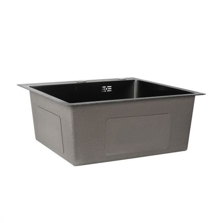 Мойка для кухни врезная OUTE T75050H-1 чёрная из нержавеющей стали, 50*50 см с сифоном