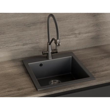Мойка для кухни врезная SimGran Q-10 тёмно-серая из кварцистик, 48*47 см без сифона