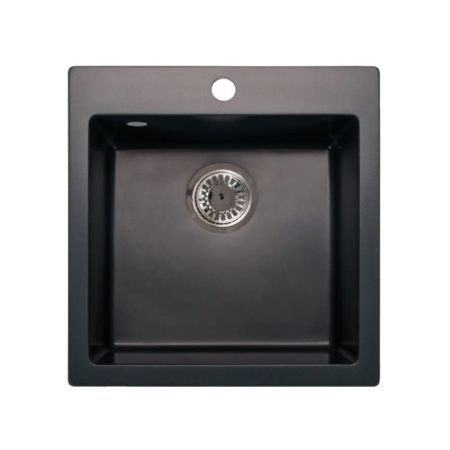 Мойка для кухни врезная SimGran Q-10 чёрная из кварцистик, 48*47 см без сифона