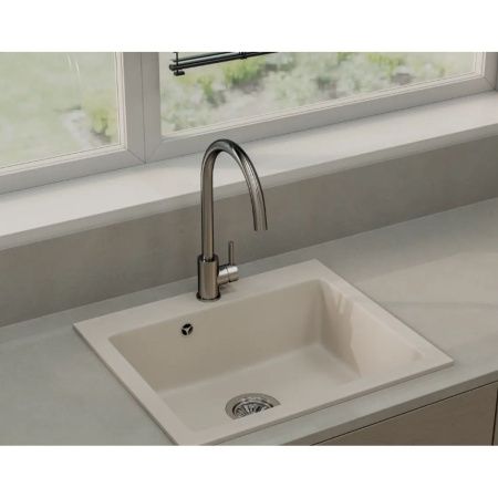 Мойка для кухни врезная SimGran Q-13 бежевая из кварцистик, 56.4*47.7 см без сифона