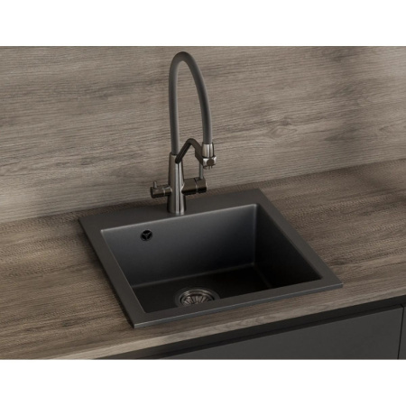 Мойка для кухни врезная SimGran Q-10 серая из кварцистик, 48*47 см без сифона