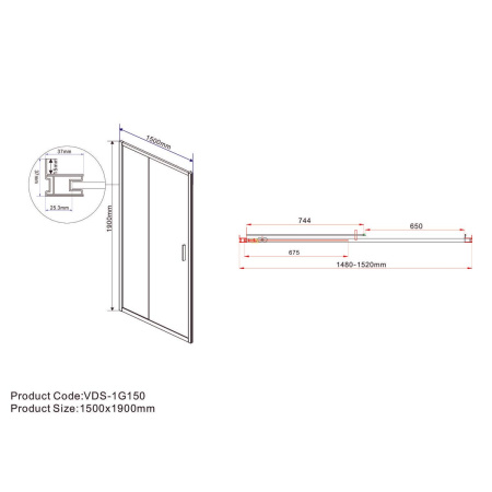 Душевая дверь Vincea Garda VDS-1G150CLGM, 1500, вороненая сталь, стекло прозрачное