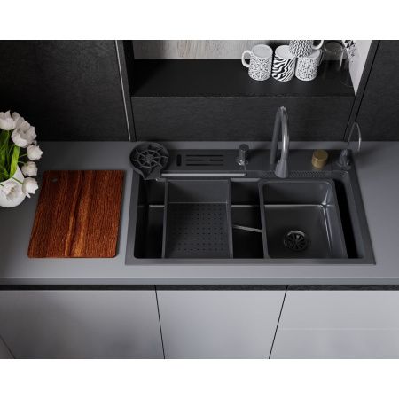 Мойка для кухни многофункциональная DQ DKS754606 серая из нержавеющей стали, 75*46 см без LED-дисплея