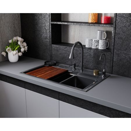 Мойка для кухни многофункциональная DQ DKS754606 серая из нержавеющей стали, 75*46 см без LED-дисплея