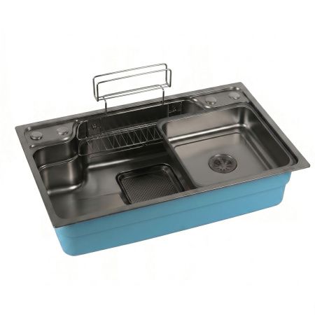 Мойка для кухни врезная Knois KN784808 черная из нержавеющей стали, 78*48 см с сифоном