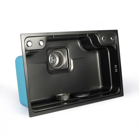 Мойка для кухни врезная Knois KN784808 черная из нержавеющей стали, 78*48 см с сифоном
