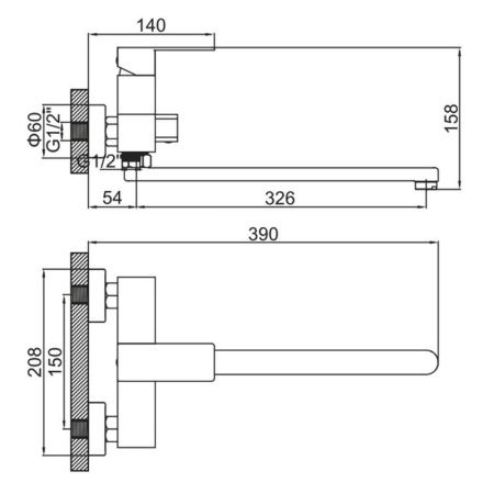 Смеситель для ванны LEDEME L72225D, с длинным изливом, графит