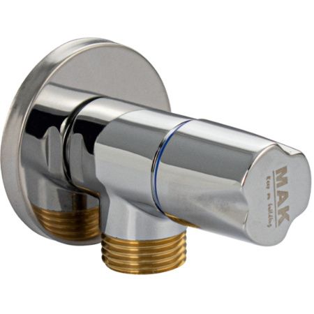 Кран угловой MAK 1391 1/2"х1/2" круглая ручка, с декоративной чашкой, латунь